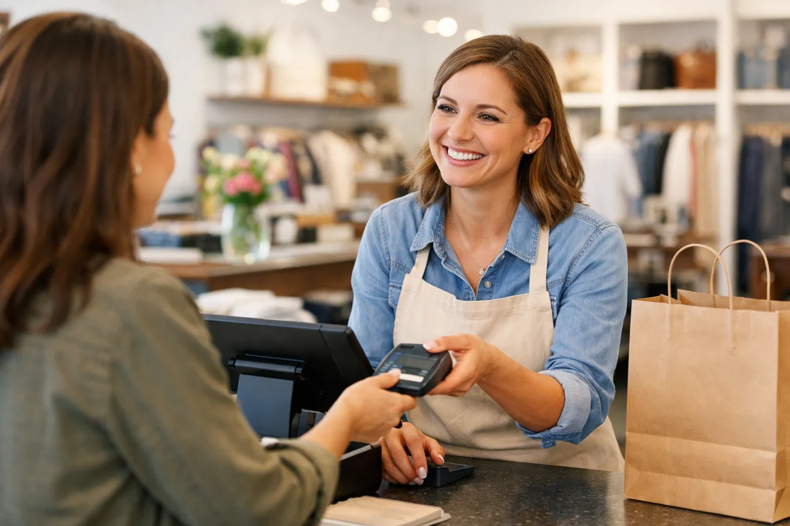 Business owner accepting payment from customer
